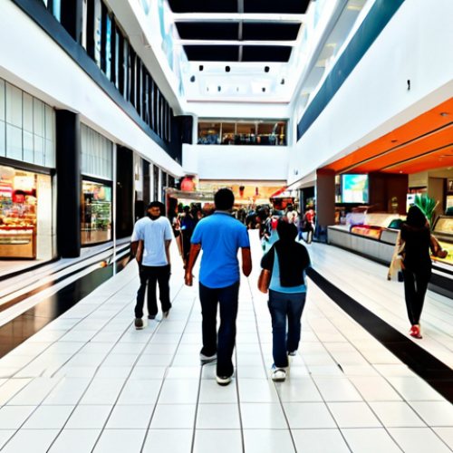 A diverse group of individuals and families, fully clothed in modern, modest attire, engaging in family-friendly activities within a brightly lit, spacious Venezuelan shopping mall. People are seen walking through wide corridors, enjoying refreshments at a clean, professional food court, and observing window displays. The atmosphere is calm and inviting, reflecting a safe urban hub for leisure and connection. Perfect anatomy, correct proportions, natural pose, well-formed hands, proper finger count, natural body proportions, safe for work, appropriate content, professional photography, high quality.