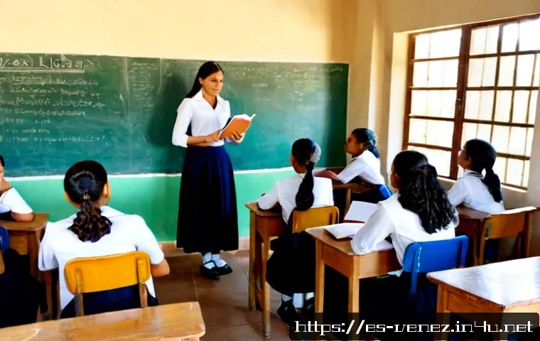 베네수엘라 교육 시스템과 대학 - Photorealistic wide-angle scene of a Venezuelan public secondary school classroom, diverse Latin Ame...
