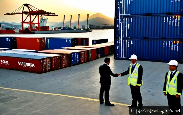 베네수엘라와 중국 경제 협력 관계 - Photorealistic international economic cooperation scene at a modern Caracas business port, Venezuela...